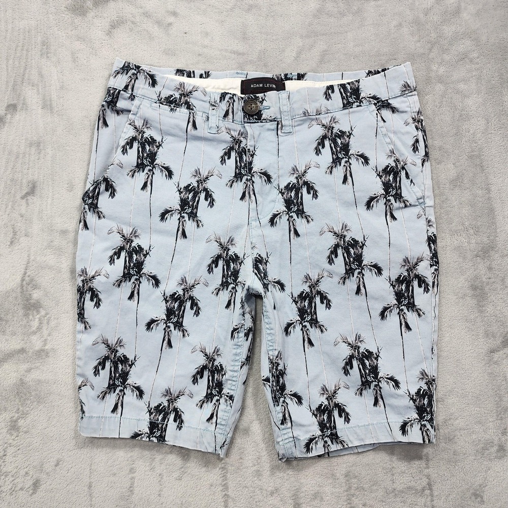 Adam Levine Shorts Mens 30 Blue Palm‎ Tree Chino Stretch Casual Beach Tropical